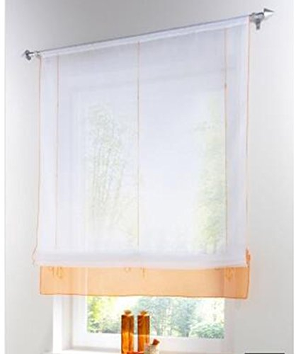 SIMPVALE Raffrollo Gardinen Voile römischen Raffgardinen Schatten Transparent Vorhang für Balkon und Küche (orange, Breite 100cm / Höhe 155cm)