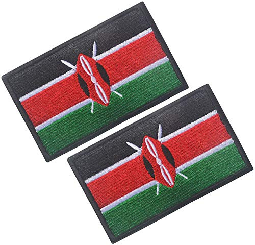 HFDA 2 Piece Different Country Flags Patch - Tactical Combat Military Hook and Loop Badge Embroidered Morale Patch (Kenya)