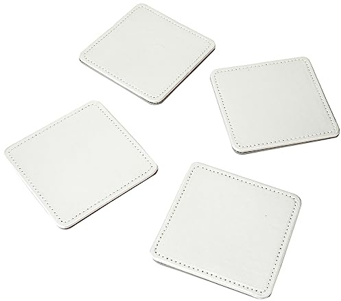 Creative Tops Drink Coasters, Square, Faux Leather, Silver, 10 cm, Set of 4