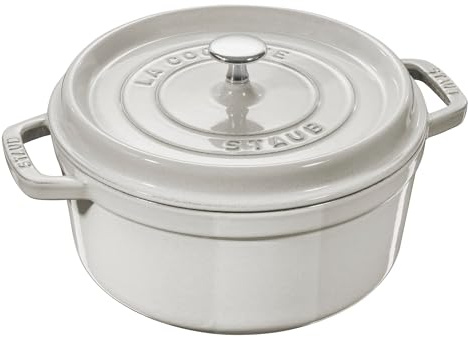 Staub Cast Iron 7-qt Round Cocotte - White Truffle