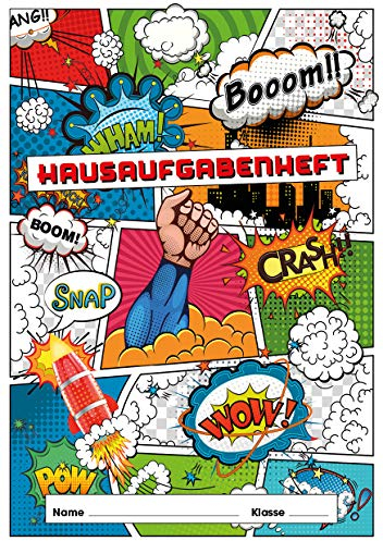 Cooles Hausaufgabenheft A5 | A/B Woche | ohne Datum | Inkl. Kunstoffumschlag + Sticker (Comic)