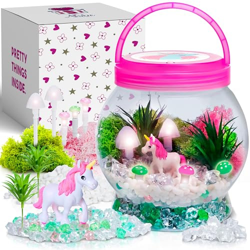 Amitié Lane Einhorn Mini Terrarium Kinder - Nachtlicht Selber Basteln Kinder – Einhorn Bastelset für Mädchen - Geschenke für Mädchen ab 6