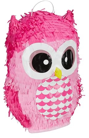 Relaxdays Pinata Eule, niedliche Tierpinata zum selbst Befüllen, Geburtstag, zum Aufhängen, Schlagpinata f. Kinder, pink, 1 Stück
