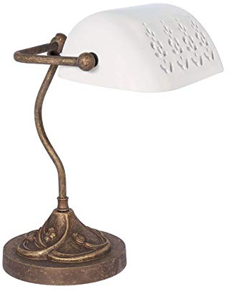 Licht-Erlebnisse Kunstvolle Bankerlampe Messing massiv Glas in Bronze Antik Weiß Handarbeit MINISTERO Schreibtischleuchte