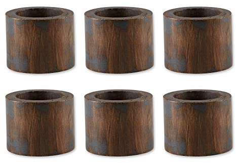 DII Basic Napkin Ring Collection Dekoratives Holz, Schwarzes Reib-Finish, Large Set, 6