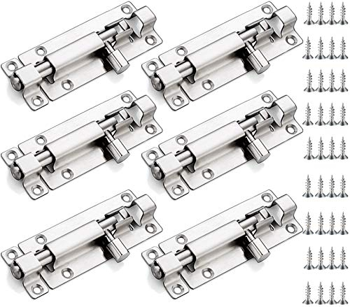 6 Stück Sicherheitstürriegel aus Edelstahl mit 36 Schrauben Schiebeschloss Türriegel Riegel Schiebetürschloss Schieberiegel für alle Innentüren