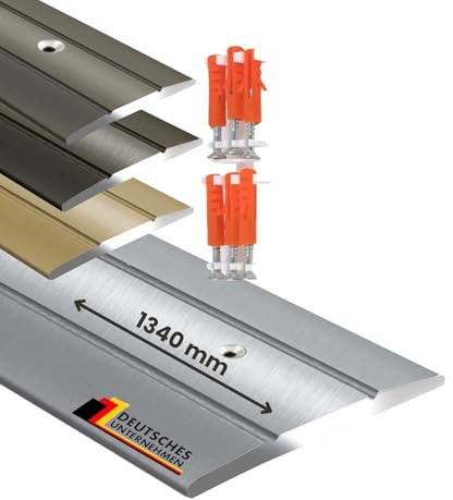 Floordirekt Übergangsprofil Firm 1 Stück Vorgebohrt Übergangsschiene | Abdeckleiste für Parkett, Laminat, PVC, Kork | C-Form | Bodenleiste aus Aluminium | (Breite: 36 mm | Länge: 134 cm, Silber)