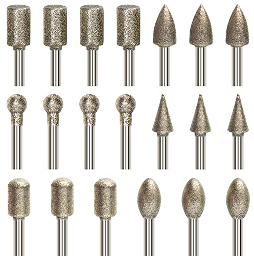 20 Pezzi Frese Diamantate Set, Punte Diamantate per Pietra, Punte Per Trapano Rivestite Diamantate Con Gambo Da 3mm Per Utensili Rotanti Per Pietra e Vetro Ceramica, Lucidatura, Foratura, Incisione