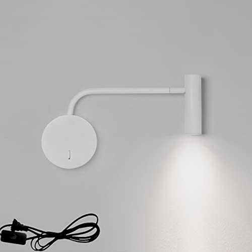Wandlampe Innen Mit Schalter Und Stecker 3W LED Wandleuchte Mit 1.5M Kabel Verstellbar Wand Leselampe Nachttischlampe Warmweiß 3000K Wandspot Flurlampe Für Wohnzimmer Schlafzimmer Hotel Lernen Weiß