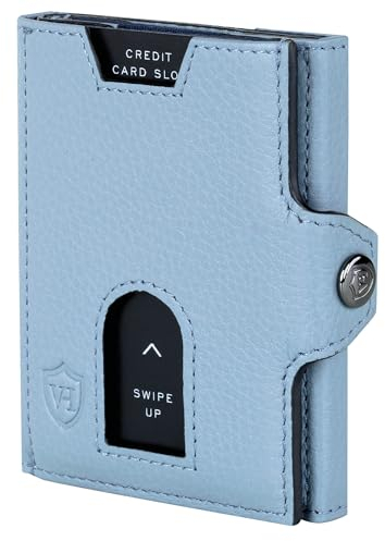 VON HEESEN Slim Wallet mit XL Münzfach & RFID Schutz - Leder Geldbörse Herren klein - Mini Geldbeutel Damen Portmonee - Kartenetui Echtleder Karten Portemonnaie - Kreditkartenetui Hellblau