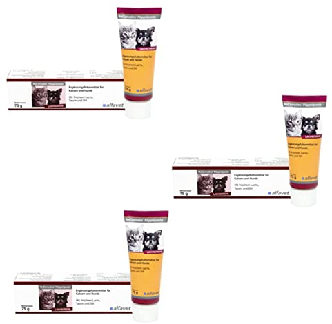 alfavet, ReConvales Päppelpaste, 3er Pack, Lachscreme, Ergänzungsfuttermittel für Katzen und Hunde, 3 x 75g Tube