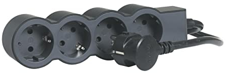 LEGRAND Regleta de enchufes, Enchufe múltiple con 4 Tomas de Corriente, Cable 1,5m, Color Negro/Gris Oscuro 694553