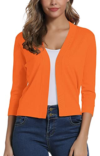 EXCHIC Donna Elegante 3/4 Maniche Bolero Cardigan Corto Open Front Maglioni Coprispalle (S, Arancia)