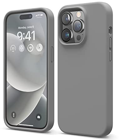 elago Silikon Hülle für iPhone 14 Pro | Premium Silikon, Ganzkörperschutz - 4 Schichten stoßfeste Handyhülle, kratzfestes weiches Mikrofaserfutte (Dunkelgrau)
