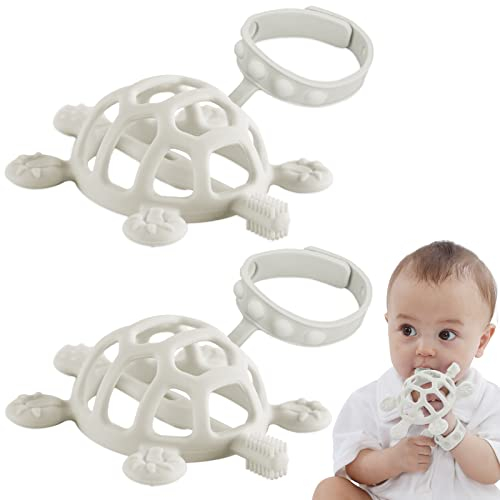 BeißRing Baby-Beissring Baby,Beißring,Baby,Baby Zahnbürste Beissring Mit Reinigungsfunktion,Beißspielzeug Baby Form Einer Schildkröte I (2 Stück ）