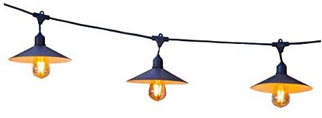 Vinty Light Connectable Catena luminosa collegabile da esterno, con paralume in acciaio, stile vintage, 10 lampadine a filamento attacco E27, LED bianco caldo, lunghezza 6 m