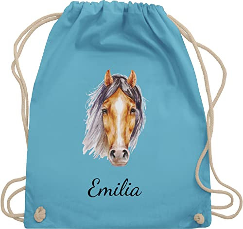 Turnbeutel Rucksack - Pferd - Pferde Geschenk I Pferdekopf Pferde Mädchen - Unisize - Hellblau - kinder pferderucksäcke pferden beutel pferderucksack pferdemotiv sportbeutel