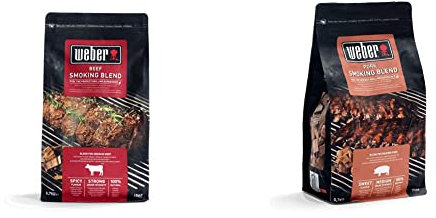 Weber 17663 - Miscela Chips per affumicatura Carne di Manzo, 700g, Nero & 17664 - Miscela Chips per affumicatura Carne di Maiale, 700g, Marrone