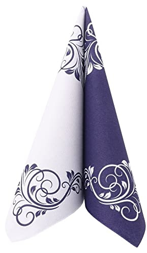 APARTina Servietten Ornamente 40x40 cm stoffähnlich Airlaid, stoffähnliche Hochzeitsservietten Serviette Hochzeit Einwegserviette 50 Stück - BELLISSIMA dunkelblau