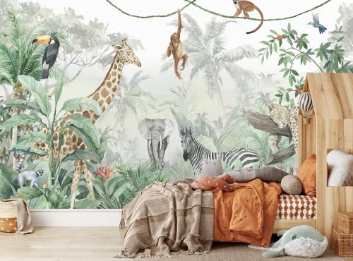Papier Peint Panoramique Chambre D'Enfant Animaux De La Jungle Chambre De Bébé Papier Peint Intissé 3D Tapisserie Poster Decoration Murale Chambre Salon