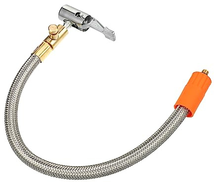 QUARKZMAN Manguera Inflador Flexible 13.8 para Neumáticos Acero Inoxidable | Plateado, Acero Inoxidable, 35 Cm, 1 Pieza, Coches/Motos/Bicis (≤300 Psi), Válvula Liberación Aire, Mandril Doble Bloqueo