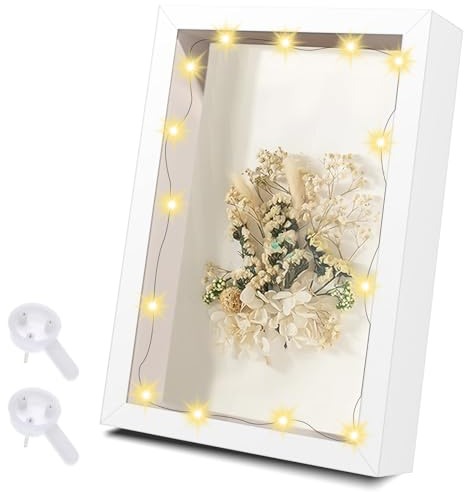 Nizirioo Cadre photo 3D à remplir - 20 x 20 cm - Avec verre acrylique incassable - Guirlande lumineuse 3D - Cadre photo profond à remplir soi-même