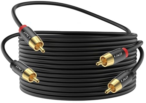 J&D 2 RCA Hane till Hane Stereo Audiokabel, Guldpläterad Kopparhölje 2RCA Hane till 2RCA Hane Ljudkabel för Hemmabio, HDTV, Förstärkare, Hi-Fi System, Högtalare, 6 Meter