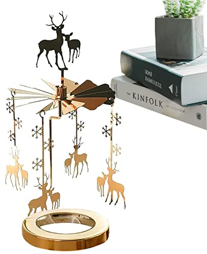 Kasmole Rotierender Kerzenständer Mit Drehendem -teelichthalter Karussell Weihnachten - Drehender Kerzenhalter - Drehbarer Kerzenhalter | Für Weihnachten, Hochzeit, Golden