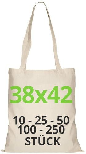 URBAN 5884 Shopper in Cotone Naturale 38x42 cm, Borse in Tessuto con Manici Lunghi, Riutilizzabili, da Stampare, Dipingere e Personalizzare, Naturale, 25