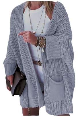 Capispalla lunghi lavorati a maglia casual, maglioni cardigan da donna, maglione cardigan lungo, maglione oversize per le donne autunno (Grey,XL)