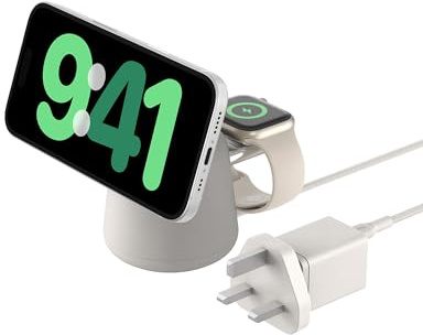 Belkin BoostCharge Pro 2-in-1 Wireless Charging Dock with MagSafe 15W Fast Charge iPhone Charger Compatible with iPhone 17, Air, 16, 15, 14, and 13 Series, AirPods, and Other MagSafe Enabled Devices