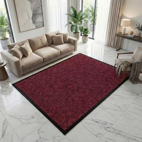Fit Even Sunny Indoor & Outdoor Rug – Waterproof Anti-Slip Rubber Backed rugs, Large Waterproof Carpet for Outside Floor, Kitchen or Garden - (Red, 120x150 cm)
