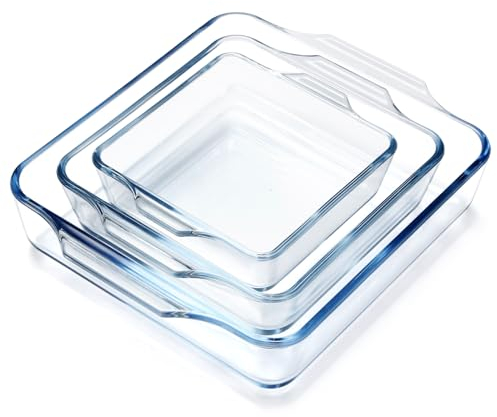 NUTRIUPS Square Glass Baking Dish Set of 3 Small Oven Proof Dishes Borosilicate Glass Oven Dish Small Casserole Dish, 0.4L+0.8L+1.3L