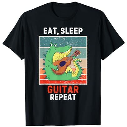 Retro Krokodil Eat, Sleep Guitar Repeat Vintage Gitarre T-Shirt