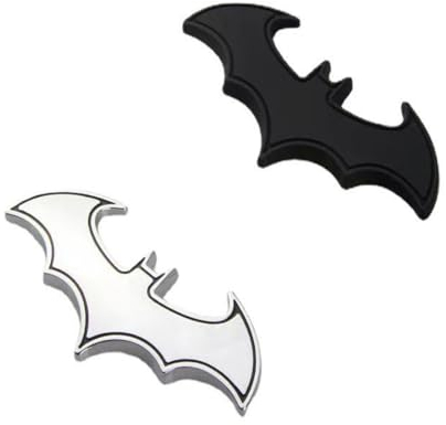 2 Pezzi Adesivi in 3D cromati per auto, logo adesivo a forma di pipistrello di pipistrello, in acciaio inox cromato, di alta qualità, ideale come decorazione per auto, con logo di pipistrello