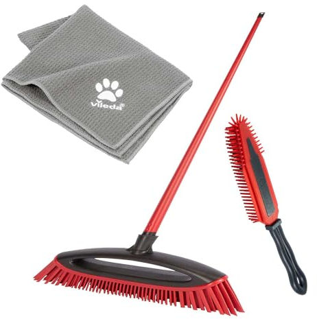 Vileda Pet Pro, set completo, scatola con scopa Always Clean, spazzola elettrostatica per tappezzeria e asciugamano in microfibra XL, pulizia peli di animali domestici, asciugare per qualsiasi