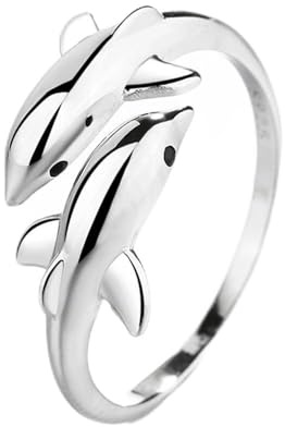Anillo doble delfines de plata de ley 925, ajustable, abierto, para el pulgar, dedo y anillo de promesa para mujeres, adolescentes