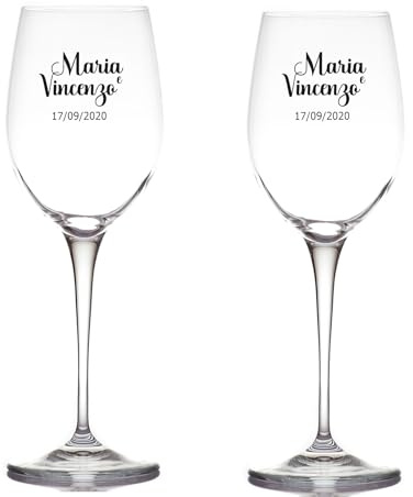 Generico Coppia Bicchieri Personalizzati con Nomi e Data Calici da Drink Spritz Vino Bianco Rosso Dedica Anniversario Amore Brindisi festa degli innamorati Romantici Idea Regalo Compleanno Natale