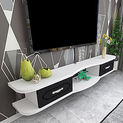 CuNtoHHH Schwebender TV-Ständerschrank, Wandmontierter TV-Schrank mit Drahtlochdesign und 2 Schubladen, für Set-Top-Box, Fernbedienung, Projektor, Spielekonsole/Schwarz / 120cm
