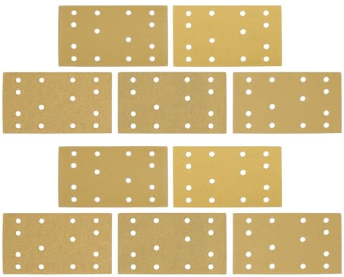 OTOTEC 50 Piezas Discos de Lijado Amarillos Almohadillas de 133x80mm 14 Agujeros Papel de Lija con Rectangular Grano Surtido P60 P80 P120 P180 P240 para Lijadora Orbital Y Lijadora Manual