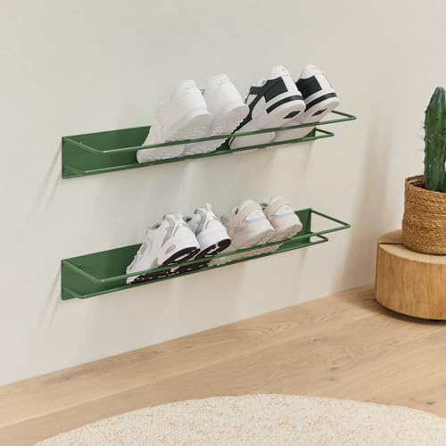 Elegantes Schuhregal Metall (Resedagrün 2er Set, 80cm) „INN“ – Moderne Schuhaufbewahrung Schuhablage im eleganten Look – hochwertiger Schuhorganizer stabil und robust – in Österreich produziert