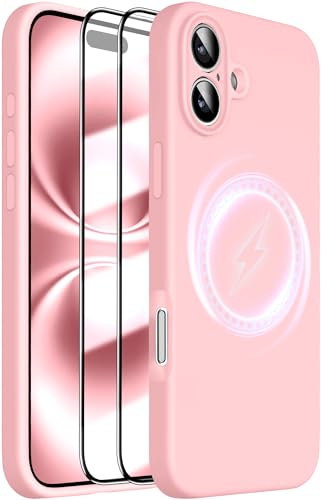 Dssairo Magnetische Schutzhülle für iPhone 16 Plus Hülle, mit 2 x Displayschutzfolien, Verbessertes Flüssigsilikon, Verbesserter Kameraschutz, Militärische Qualität, Sturzsicher, Dünn 6,7 Zoll (Pink)