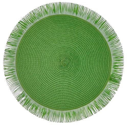 Baroni Home Set 6 Tovagliette Tonde in Paglia Sintetica Colorata, Tovagliette Sottopiatto, Tovaglietta Americana da Colazione, Diametro 38 cm, Verde