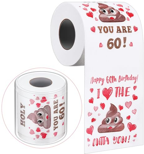 Clabby Lustige Streich-Toilettenpapier-Geburtstagsgeschenke für Frauen und Männer Lustiges Toilettenpapier zum Geburtstag Ideen Scherzgeschenk für Freunde Geburtstag Party Dekorationen(60. Geburtstag)