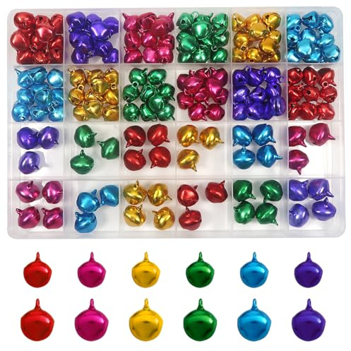 TOAOB 162 Stück Weihnachtsglocken 12 mm 14 mm Glöckchen Bunt aus Metall | 6 Farben, für Schmuckherstellung Mini Dekoration für Weihnachtsfeiern