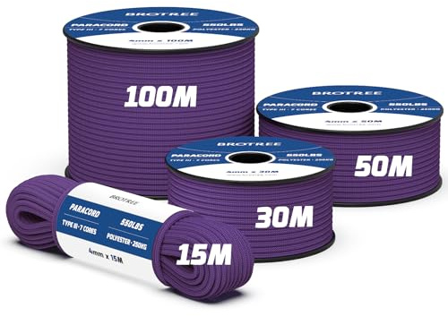 Brotree 550 Paracord 4mm 15m Schnur 100% Polyester Seil Reißfest 7 Kern