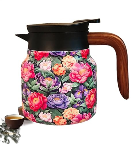 Bollitore da tè retrò, bollitore da tè in acciaio inox con infusore, teiera vintage floreale, teiera isolata, caraffa termica per il Ringraziamento, Natale, Capodanno cinese