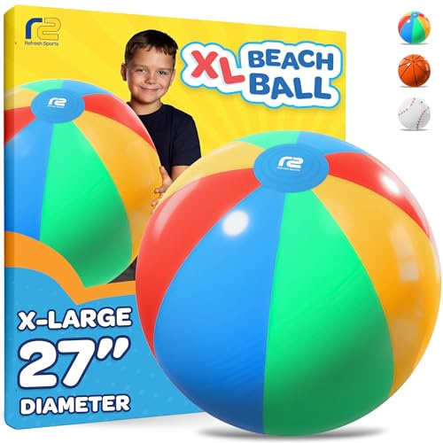 Large Beach Ball - Best Pool Toy Giant Beach Ball - 27 Inch Easy Blow Up Inflatable Beachball - Fun Pool Toys Gift Idea for Kids & Adults - Top Gifts for Boys & Girls - Water Toys Party Decorations