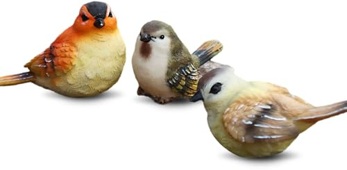 EAZHOP 3 Stück Vogel-Dekoration Für Rasen Garten, Harz Vögel Tierfigur Dekoration Garten Hof Ornamente Mini Vogel Figuren für Balkon, Rasen, Teich (Kleines Set)