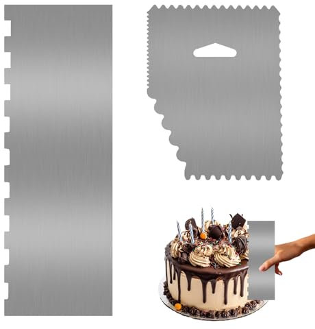 JRSHIRLEYLTD Lot de 2 grattoirs à gâteau en acier inoxydable avec spatule latérale 2 en 1 pour décoration de gâteaux, crème au beurre, mousse, pâtisserie, bricolage